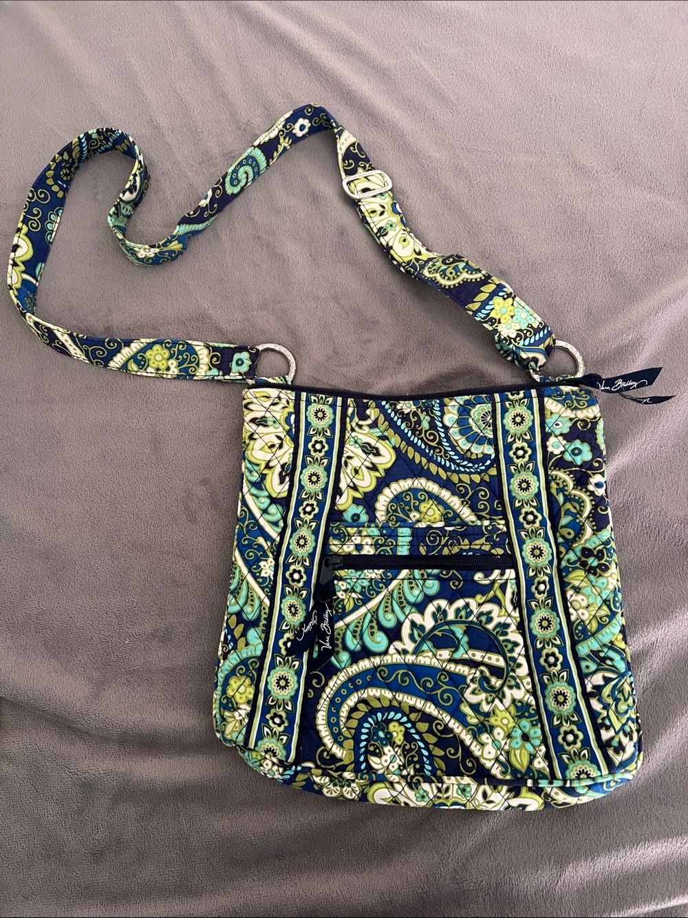 Vera Bradley‎ Navy Teal & Green Paisley Quilted Crossbody Bag Like New